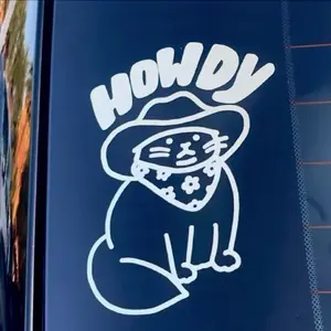 Funny Howdy Cat Decal Sticker Cute Cowboy Cat Car Laptop Vinyl