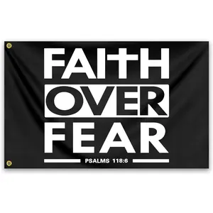 Faith Over Fear Flag 3X5 Ft Bible Scripture Verse Christian Flag Polyester with Brass Grommets Fitness Motivational for Home Gym College Dorm Room Office Wall Banner Decor Decoration