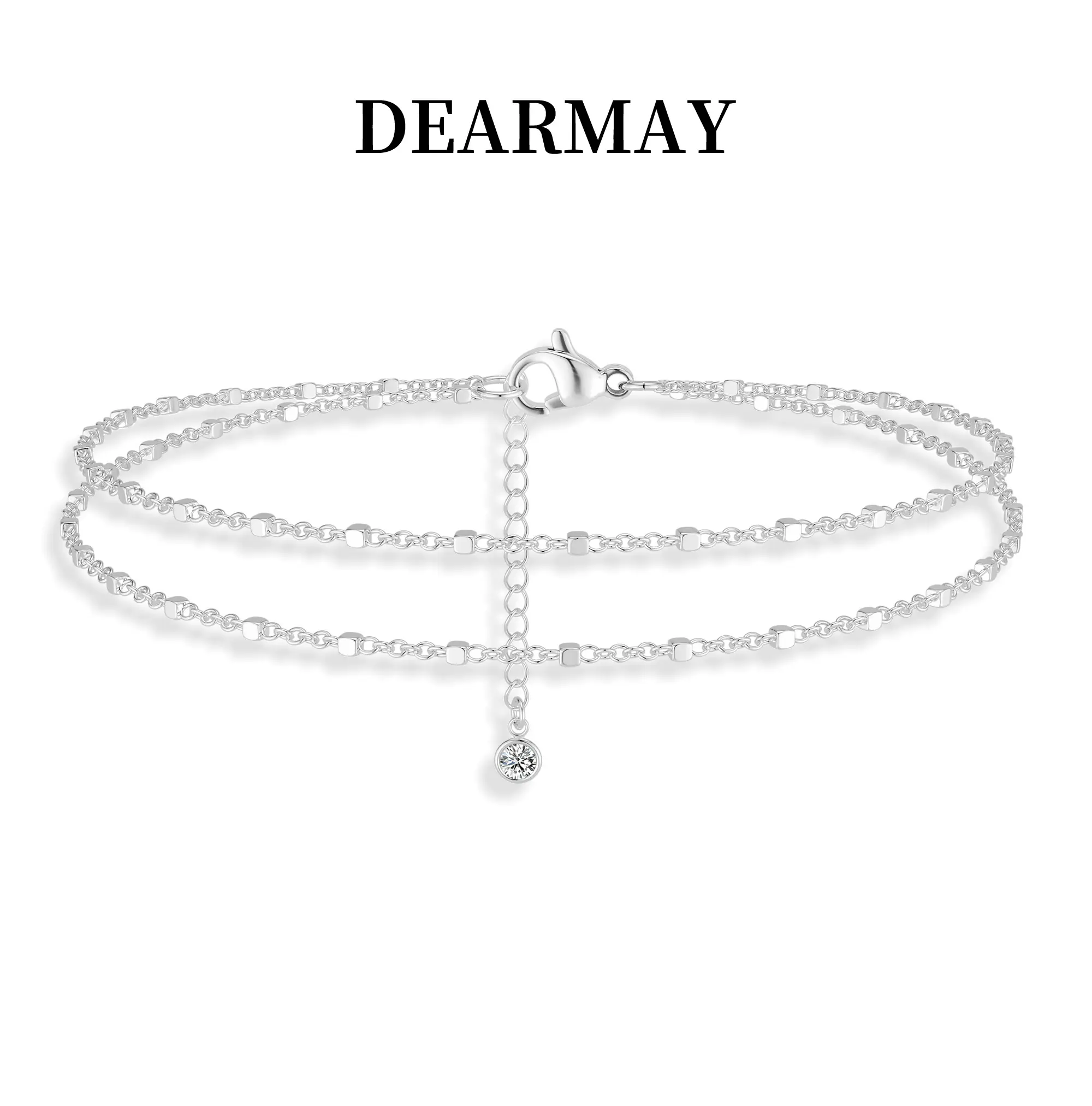 Dearmay Women's Silver-Plated Layered Ankle Bracelet with Cubic Zirconia, Waterproof Adjustable Cuban Link Beaded Chain for Summer, Beach Accessories for Women, Silver Anklets, Double Layers
