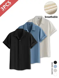 3-Pack Men’s Casual Business Short Sleeve Shirts – Slightly Stretchable, Wrinkle Resistant, Slim Fit, Stylish and Comfortable,SummerWins