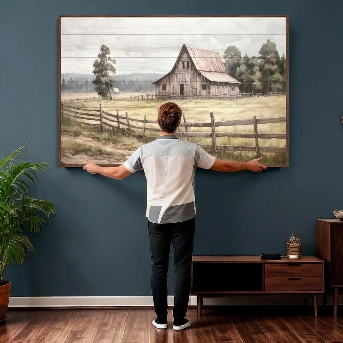 [Sale off up to 50%] [Free ship] [Frame] Farmhouse Barn Wall Art Canvas Print Set of 3, Rustic Country Barn Landscape Panels, Vintage Farm Field Artwork