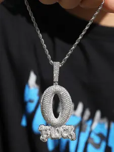 Letter O Pendant Necklace, European and American Hip Hop Jewelry, Rhinestone Embellished, Creative Alphabet Chain
