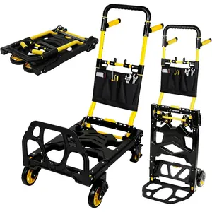 Folding Hand  , 2-in-1 Portable Cart 330 lb Heavy Duty, 4-Wheel Platform & 2-Wheel Upright Modes, No Assembly, Retractable Handle, Rotating Side Handle, Tool Bag, for Moving & Travel