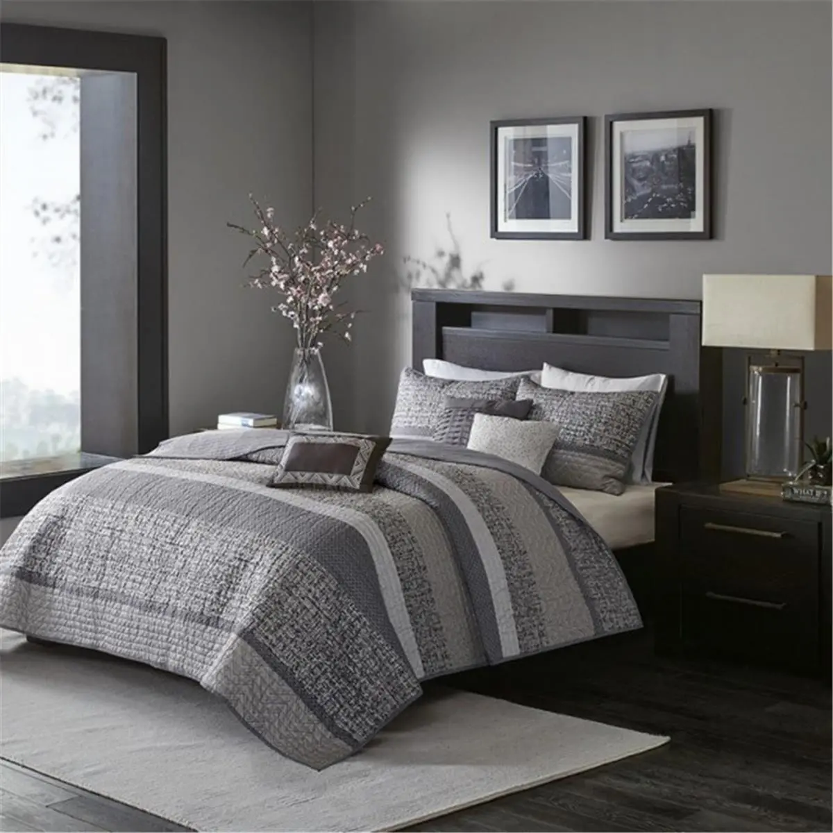 212 MAIN Woven Jacquard Quilted Coverlet Set - 6-Piece Striped Reptile & Amphibian Decoration for King, California King Size Beds, King Size Bed, Stripes