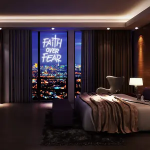 Faith over Fear LED Neon Sign Wall Decor, Inspirational Neon Light, Modern Mood Lighting, Led Neon Lights, Led Signs, for Bedroom Living Room Game Room Prayer Room Office, USB Powered, Easy Installation