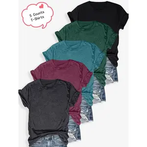 Women'sSolidColorRoundNeckTee,CasualShortSleeveCrewNeckT-shirtforSummer,LadiesClothesforDailyWear