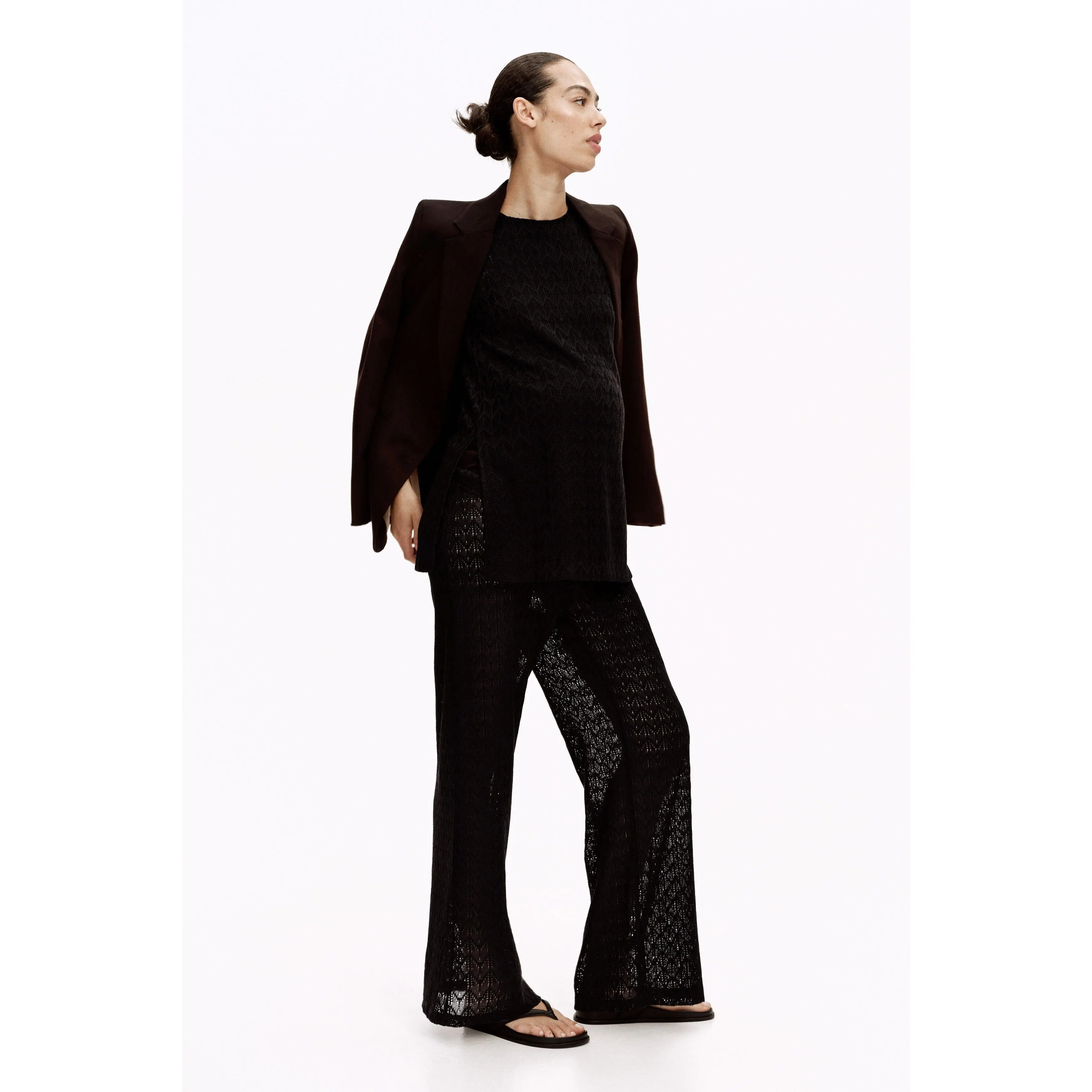 H&M MAMA Pointelle-knit drawstring trousers