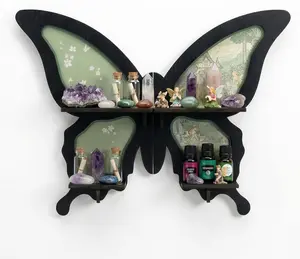 FNYDOX Crystal Display Shelf, Wooden Wall Shelf for Bedroom Living Room, Cottagecore Decor Floating Shelf, Trinket Shelf, Wall Art Gift, Knick Knack Shelf for Perfume, Collectibles and Essential Oils