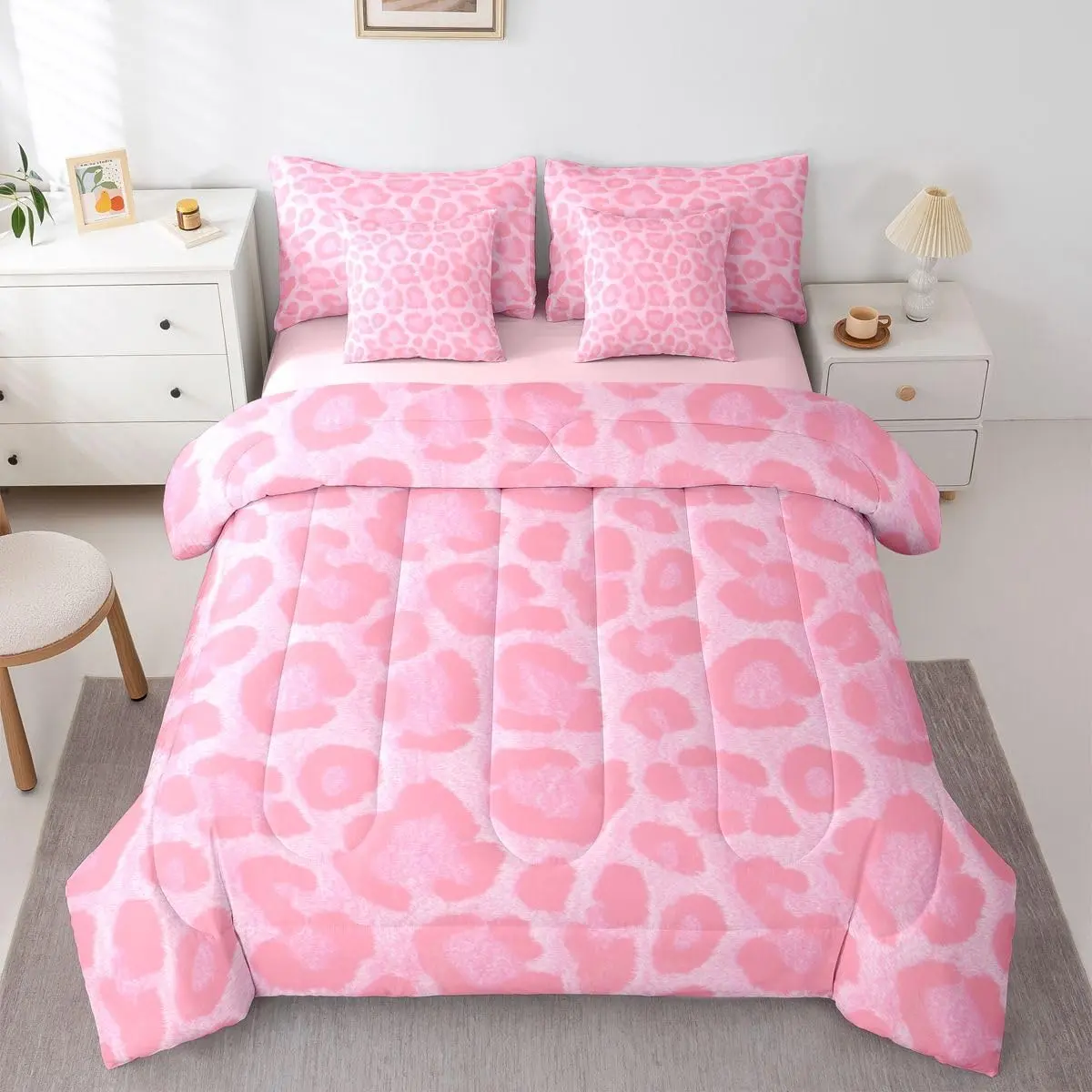 Leopard Print Comforter Set with Sheets Cheetah Fur 7 Pieces Bedding Set Animal Print Bed in a Bag Wild Animal Skin Texture Room Decor Soft Lightweight Microfiber