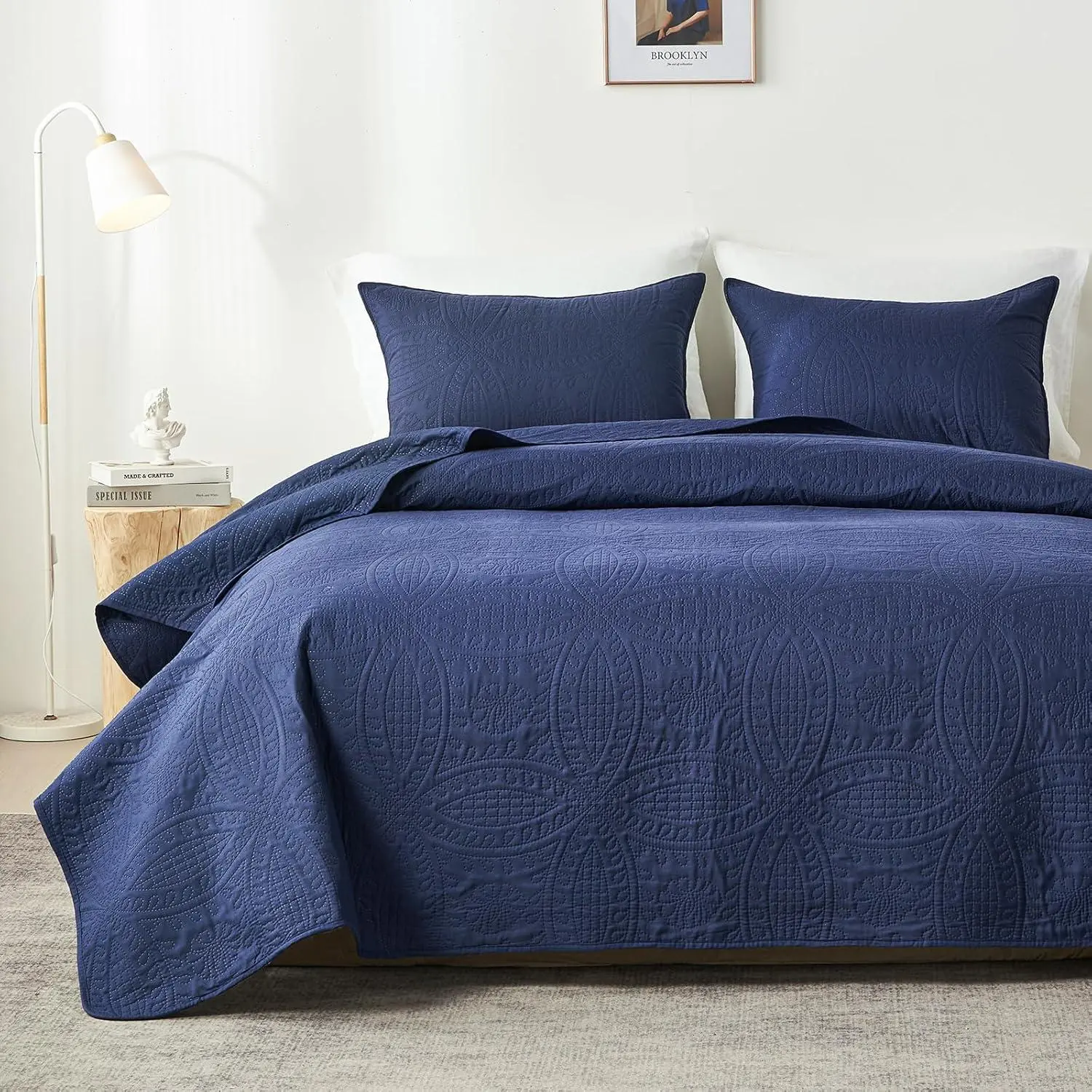 Ultrasonic 3-Piece Quilt Set for Queen Bed, Stitch-Free Soft Coverlet with Coin Pattern, Lightweight All Season Bedspread, Machine Washable, Choose Your Color