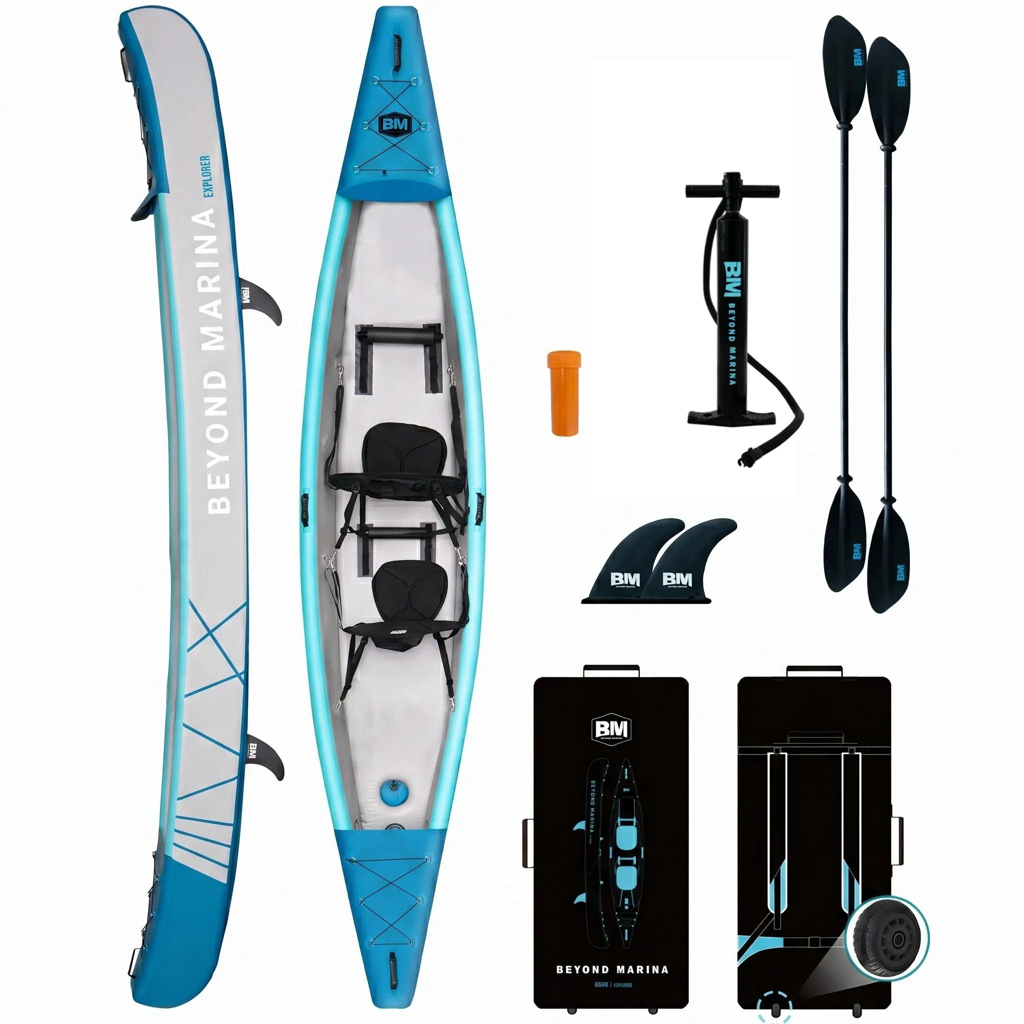 13'77" x 32.0" BEYOND MARINA Inflatable Kayak - Full Drop Stitch 2-Person Portable Beach Sport Kayak with Paddles & Seats for Couples & Family Water Trips