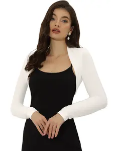 INSPIRE CHIC Women Elegant Long Sleeve Cotton Knit Open Front Bolero Shrug