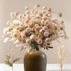 Artificial Snowball PomPom Flower Bouquet without Vase with Long Stems Pom Pom Faux for Mother’s Day Home Party Wedding Decoration