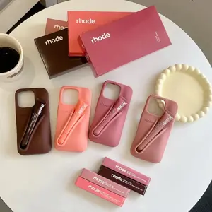 Rhode High-End Beauty Storage iPhone Case with Lip Gloss Holder for iPhone 11 12 13 14 15 16 17 Pro Max – Slim Fit Shockproof Silicone Protective Design
