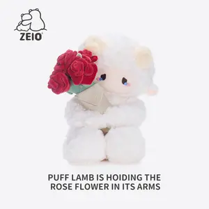 【ZEIO】A Surprise That Never Fades Rose flower Puff puff pastry little lamb plush doll cute plush toy girls' birthday gift Holiday Gift
