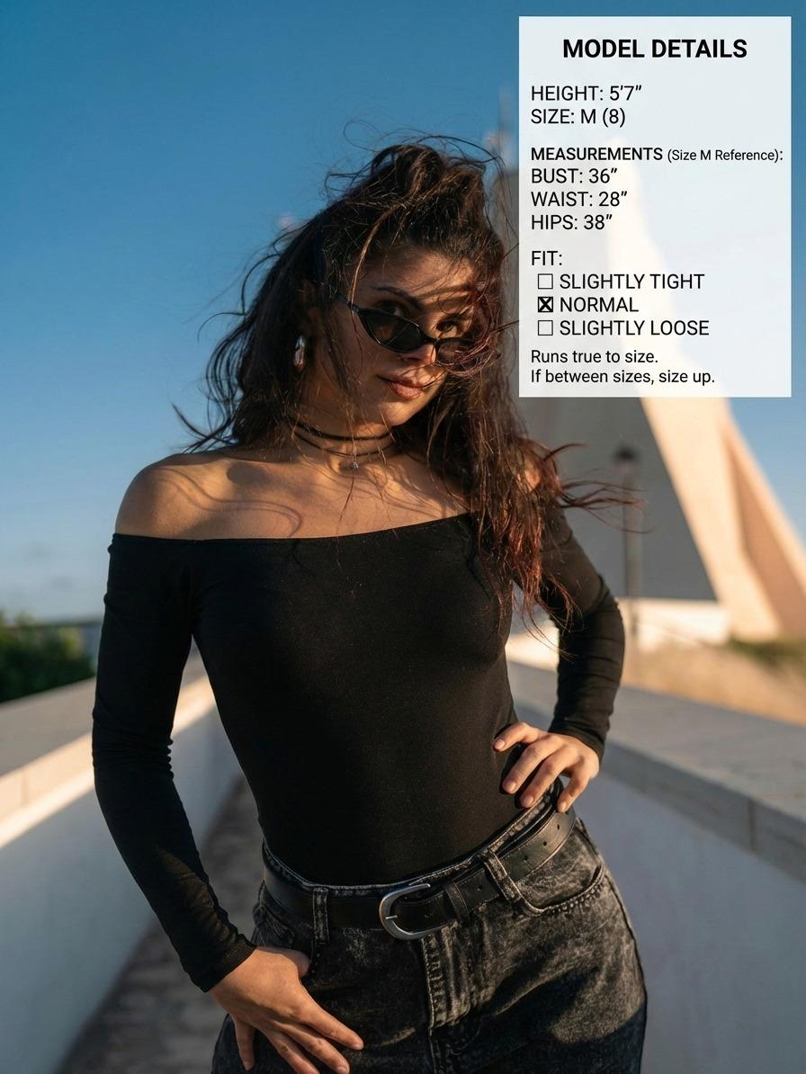 2026 Viral Women's Off The Shoulder Long Sleeve Sexy Black Bodysuit top,Curve-Hugging Minimalist Staple,Soft Micro-Elastic Slim Fit Leotard. Basic Womenswear