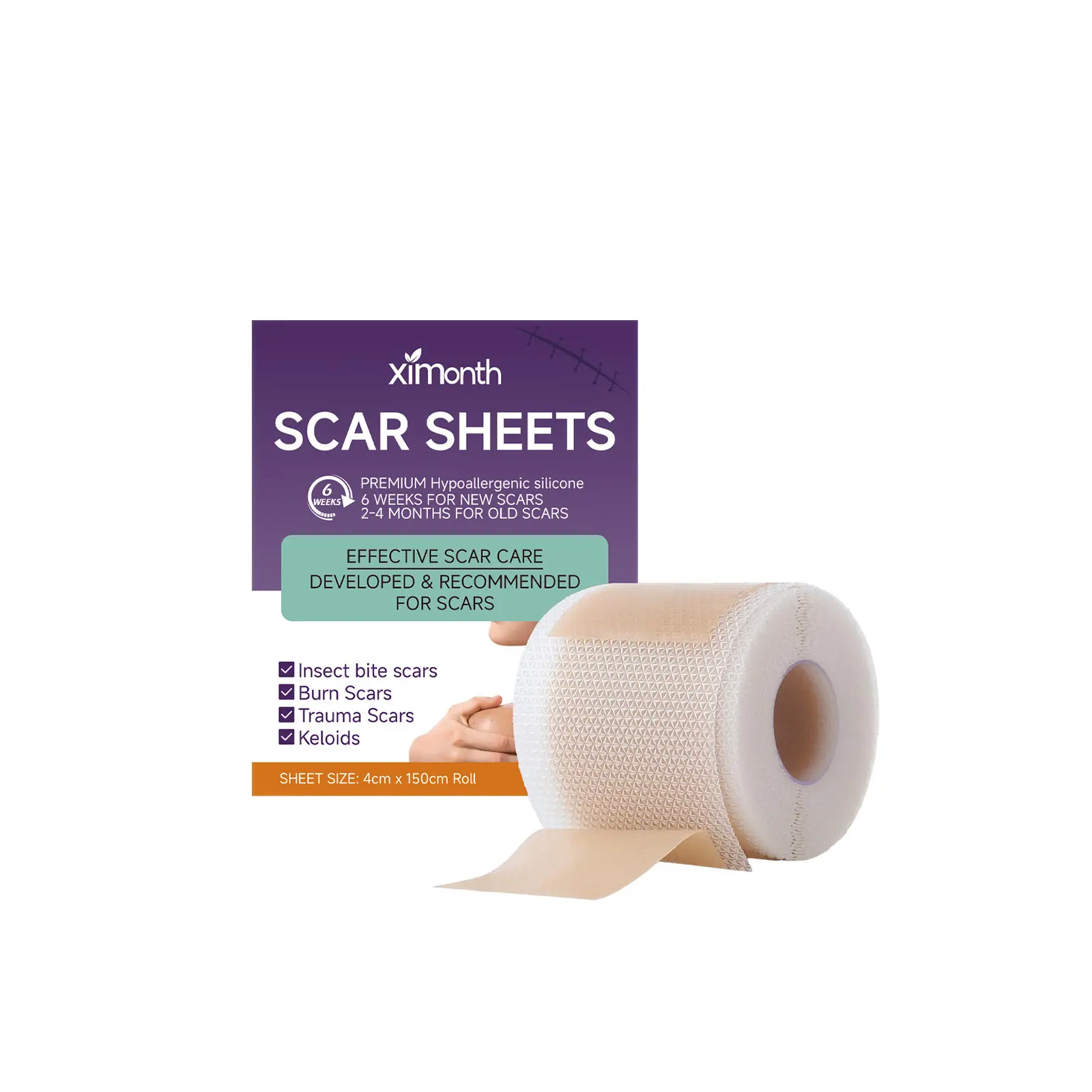 Soft silicone scar strips, reusable skincare tape suitable for postpartum care, burn injuries, and repairing skin marks; gentle on the skin, low-allergen, portable size