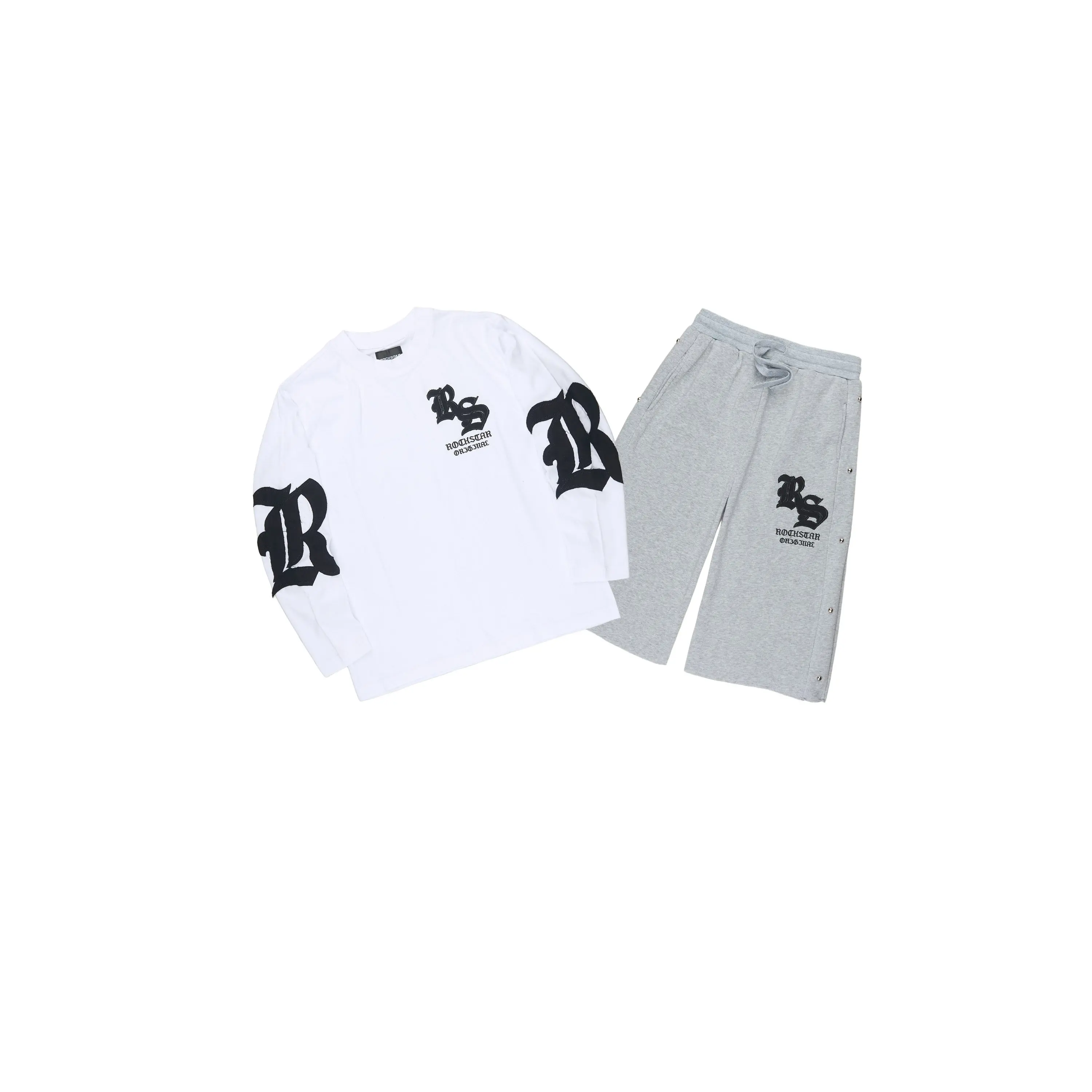 Boys Shire White/Heather Grey L/S T-Shirt Jort Set Boys Shire White/Heather Grey L/S T-Shirt Jort Set