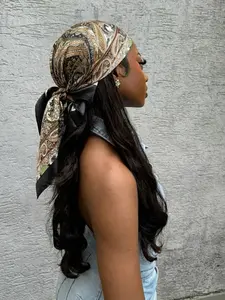 1pc retro paisley cashew flower contrast-edged square scarf, light luxury satin texture bandana fashionable and versatile, Casual Soft Scarf, commuting and travel atmosphere decoration multi-purpose Hijab square scarf Paisley Print Scarf
