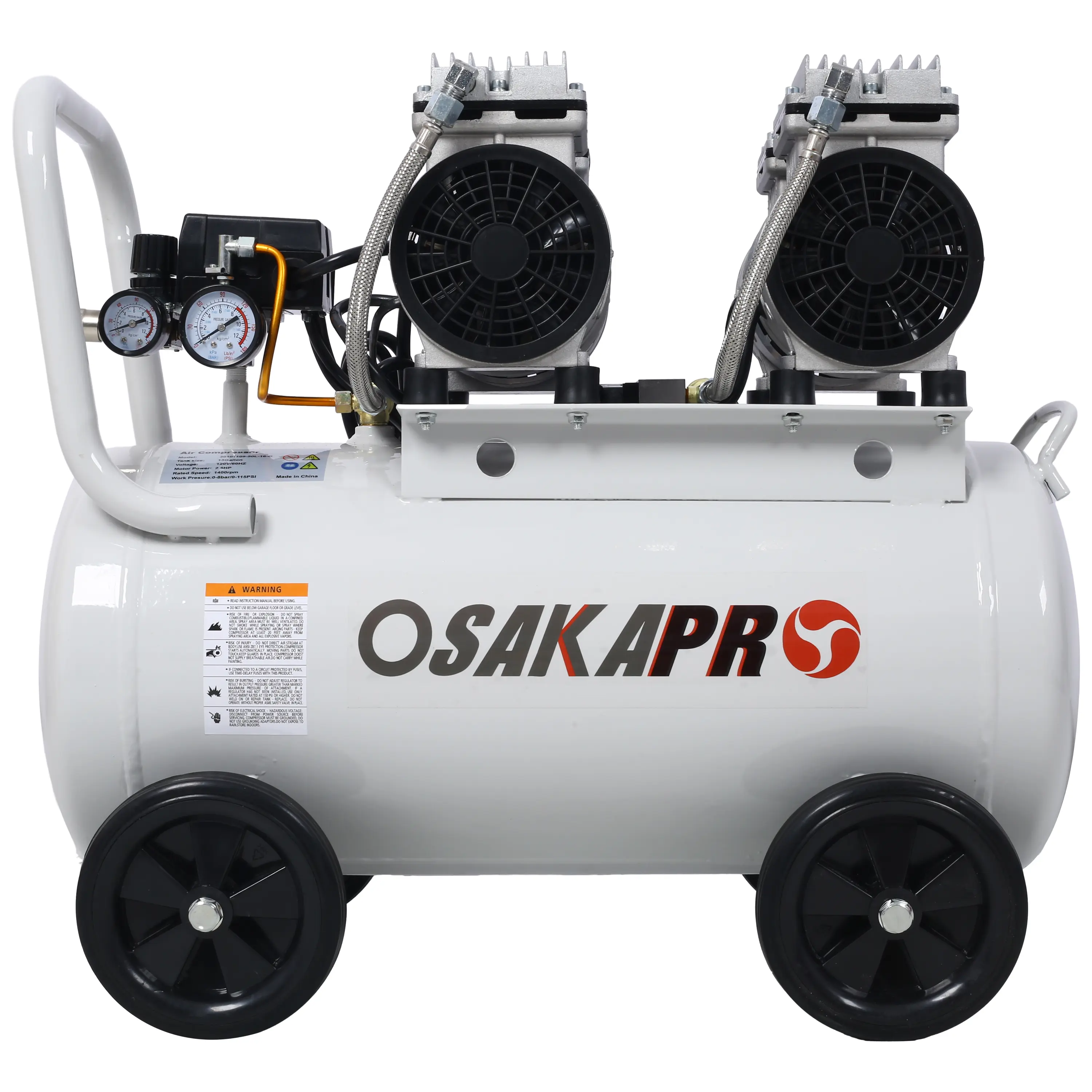 2.5 HP Quiet Oil-Free Electric Shop Air Compressor for Impact Wrenches, Spray Guns, 13 Gal Aluminum Tank, 70 dBA, 115 PSI Max, 1400 RPM, Portable Lightweight with Wheels, Automatic Drain Valve, Durable Construction, Easy Maneuverability, Light Gray, High-