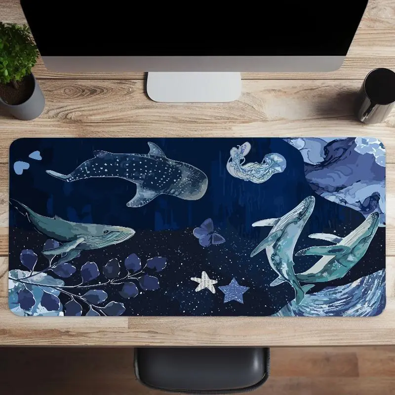 Whale Pattern Large Gaming Mouse Pad, Non-slip Rubber Base Stitched Edge Desk Pad for Desk Laptop Desktop, Gaming Accessories for Home Office Game, Gaming Desk Accessory, Desk Supplies, Desk Pad Mat, Computer Desk Mat