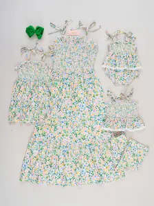 Mom & Me Flowerfield Twirl Smocked Ruffle Dress