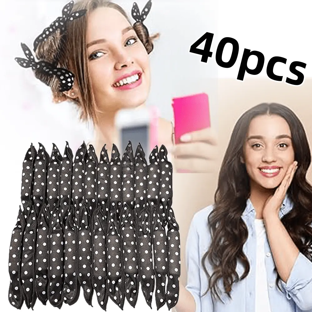 40-Pack Soft Satin Sponge Curlers, Heatless Overnight Pillow Rollers for Sleep-In Styling, Hair Accessory Set for Long & Short Hair (Creates Heatless Curls)