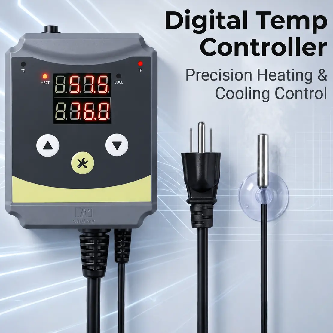 Chillerk Dual Mode Plug-In Digital Temperature Controller Thermostat - 1000W, -4~176°F Wide Temp Range, UL Listed, for Seed Germination, Heating/Cooling Devices
