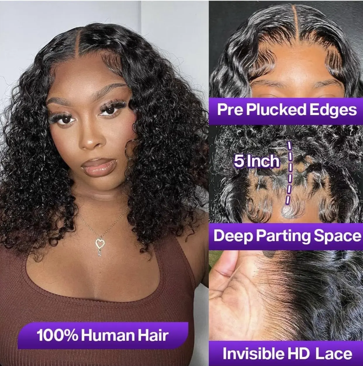 5x5 HD Lace Closure Bob Wig Human Hair Deep Wave 200% Density Glueless Amazon.com : omswet Curly BOB Wig Human Hair 200 Density 5x5  main image 2