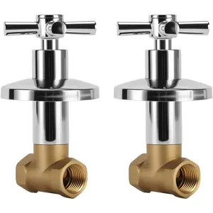 2PCS 1/2" NPT Brass 1/4-Turn Shut Off Valve with Cross Handle, Chrome Universal Replacement Fit for Washing and Kitchen