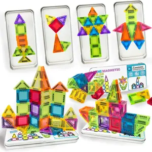 Mini Magnetic Tiles Stacking, one box (24PCS/40PCS) Magnetic Geometry Building Blocks ,Easy to carry ， Magnet Toys Travel Size On-The-Go Construction Set STEM Travel Toys for Boys and Girls Ages 3+
