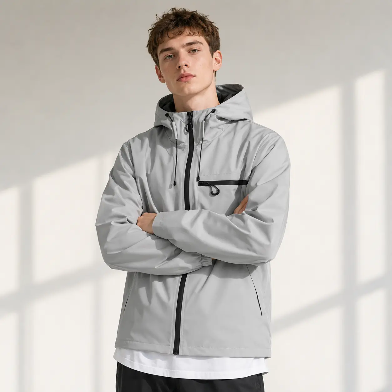 Men's Oversize Waterproof Windproof Hooded Windbreaker, Lightweight Softshell Jacket With Adjustable Drawstring Hood, Sealed Zip Pockets, Breathable Long Sleeve Outerwear For Spring Autumn Outdoor Hiking Daily Back To School Casual Wear