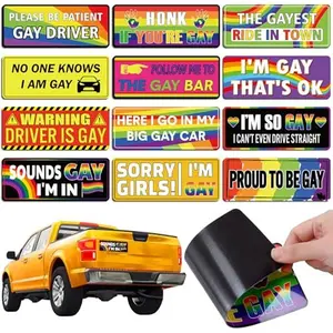 10/12PCS Funny Gay Pride Rainbow Magnetic Bumper Sticker Set   Pride Car Magnets Reusable 7.8x3.1 Inch, Hilarious Prank Auto Stickers for Car Truck Fridge Laptop, Pride Month Gifts Funny Car Accessories Decor