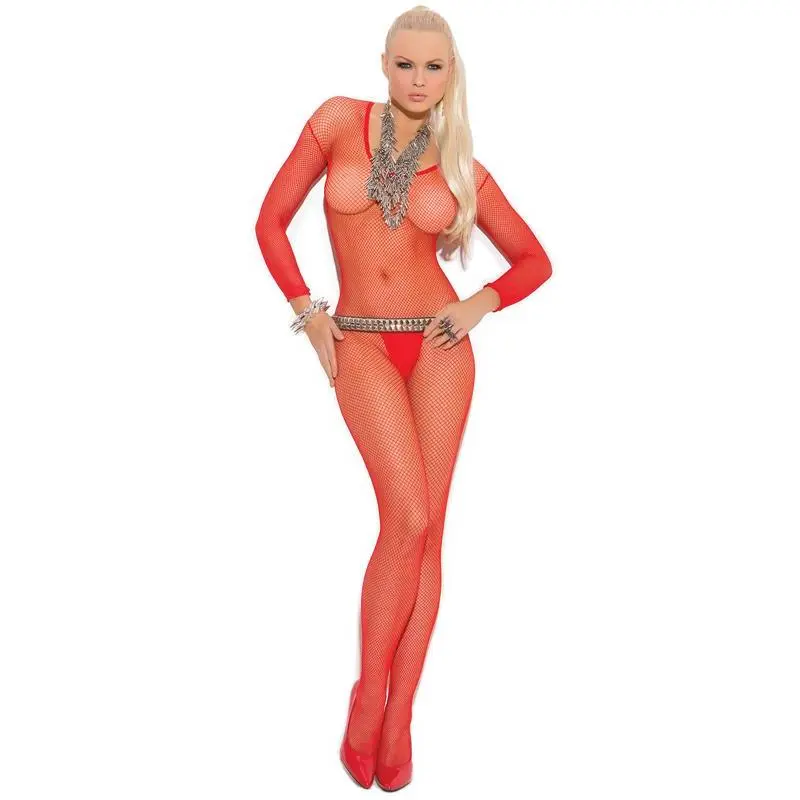 Sexy No Cap Fishnet Long Sleeve Bodystocking