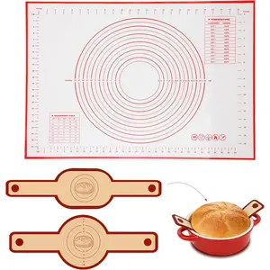 Baking Mat 3-Piece 27x19 inch Pastry Rolling Mat with Measurements &2Pcs Silicone Bread Sling for Sourdough Tools |   Dishwasher Safe, Reusable Baking Accessories