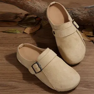 Women's Casual Suede Mules Buckle Detail Slip-On Clogs Comfortable Daily Flat Indoor Outdoor Shoes for All Seasons