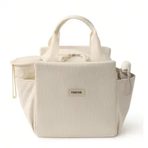 Cute Corduroy Lunch Tote Bags, Reusable Insulated Lunch Box, Multifunctional Waterproof Leak-Proof, Adult Lunch Tote Cooler Bag with Zipper, Durable Insulated Bag