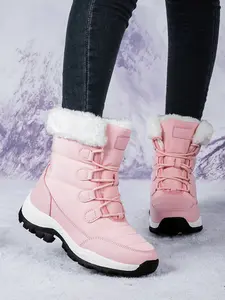 Women's Lace Up Hiking Boots, Sporty Warm & Non-slip Snow Boots for Outdoor Activities, Sports Shoes for Women