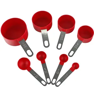 Reston Lloyd 8-Piece Accurate Multi-Use BPA-Free Plastic & Stainless Steel Measuring Cup and Spoon Set - Red Handle Kitchen Utensils, Includes 1 Cup, 1 tbsp, Plastic Measuring Spoon Sets