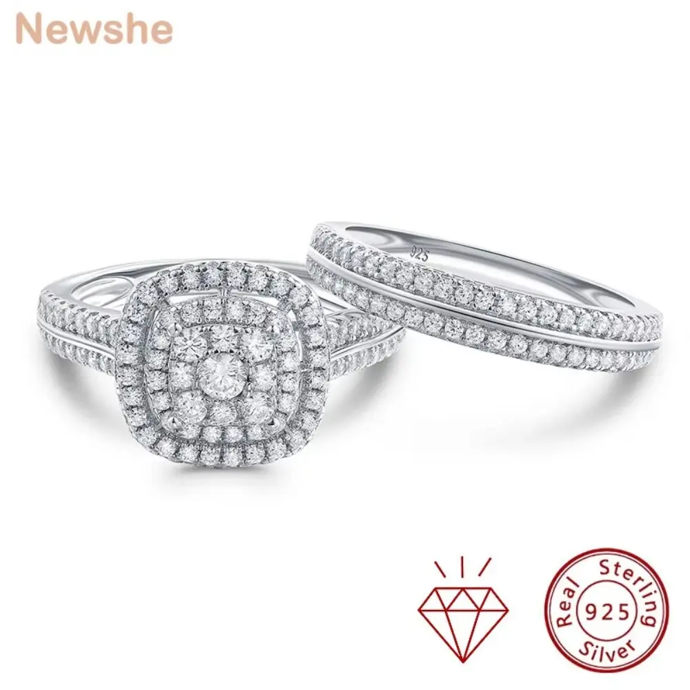 Newshe GRA Certified Moissanite Wedding Rings for Women 925 Sterling Silver Brilliant Round Engagement Ring 2Pcs Bridal Set
