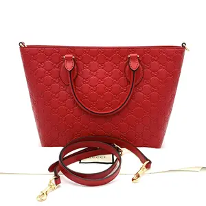 Pre-owned GUCCI Leather Tote Signature Convertible Guccissima Medium Red #3148
