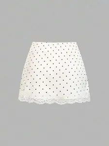 Low waist floral trim mini skirt – womens A-line summer skirt in apricot