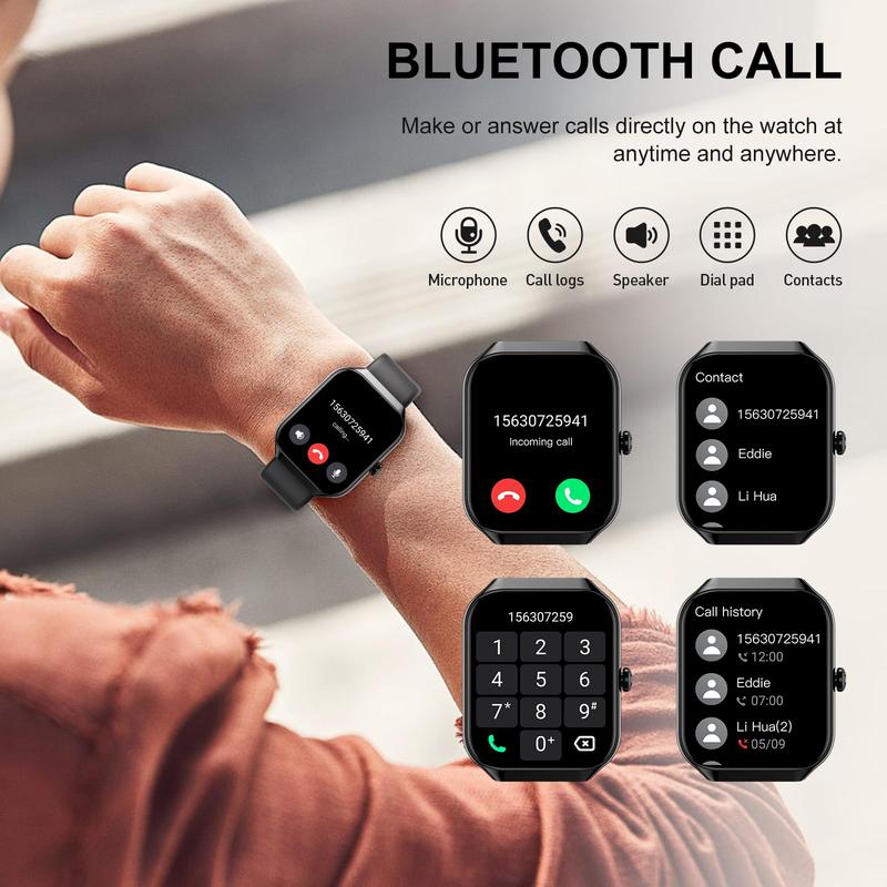 Smart Watch with Answer/Make Calls/Message Reminder,1.83" HD Touchscreen Fitness Tracker, Bluetooth Notifications/Calls, IP68 Waterproof, 112+ Sport Modes, 24/7 Heart Rate & Sleep Monitor for iPhone Android iOS (Black) Wearable Smartphone Wristwatch