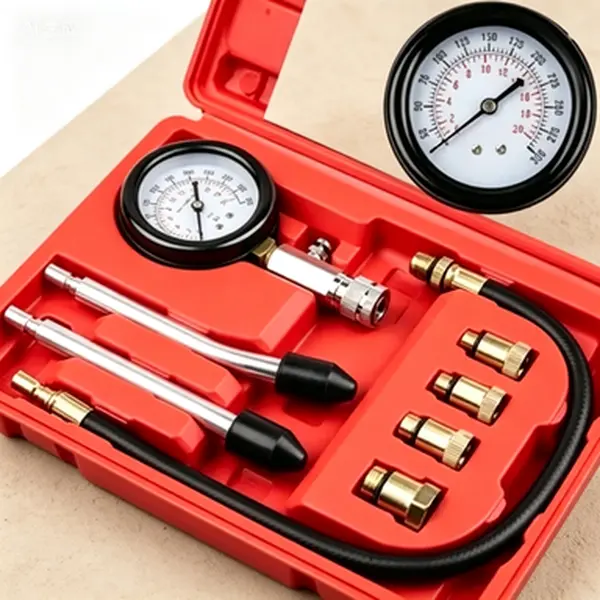 Universal 8-Piece Sturdy Rubber & Acrylic Compression Tester Kit (0-300 PSI) - 1 Compression Gauge, 1 14" Extension Hose, 2 Rubber Cone Ends, Cylinder Leakage Diagnostic Tool for Car, Motorcycle Small Engines