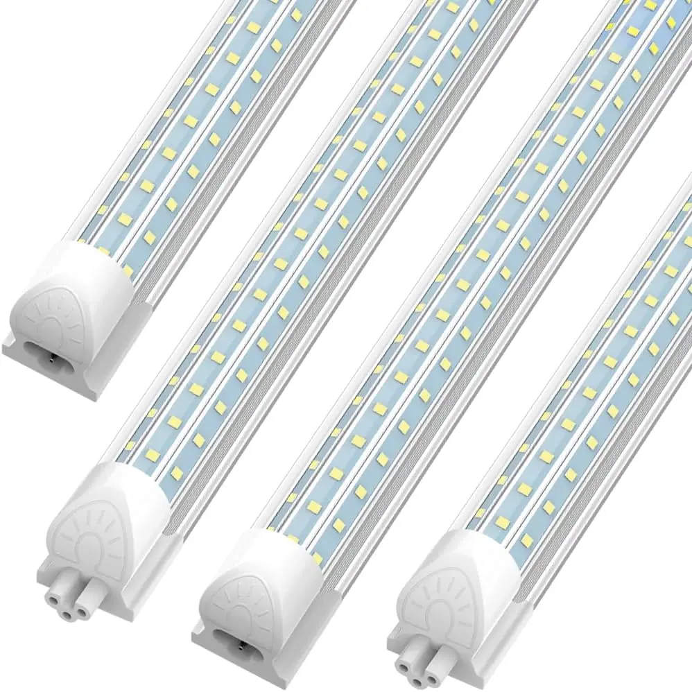 GE 4-Pack  8FT LED Shop Light, 90W 11700LM 6500K Cool White, Super Bright 300° D-Shape, Linkable T8 Tube Light Fixtures, 4 Pack 8 Foot LED Lights for Garage, Warehouse, Workshop ETL