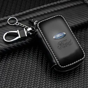 Ford Leather Car Key Case, Multi-Function Key Storage Protector, Durable Scratch Resistant Portable Key Cover, Exclusive Logo Decoration