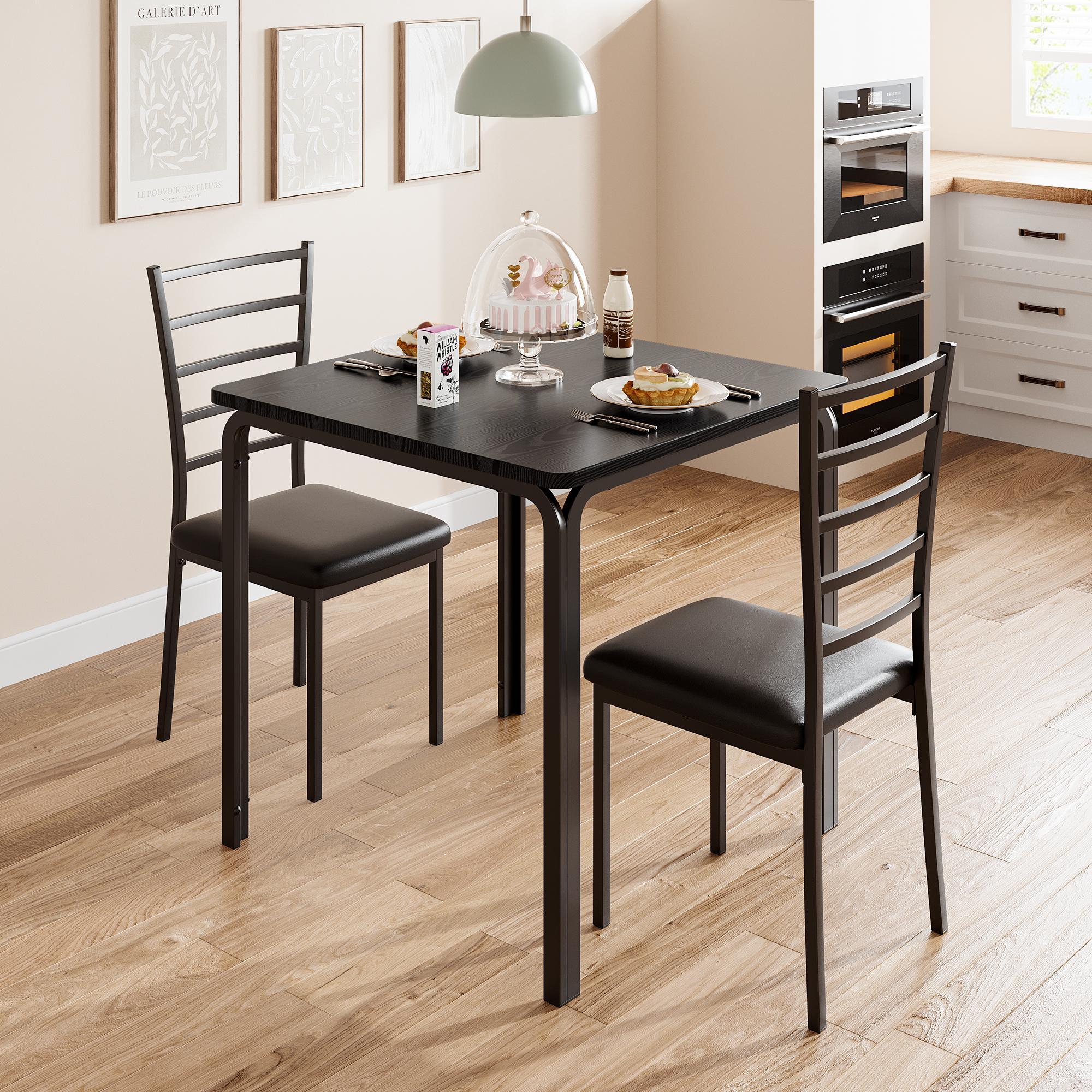 Space-Saving 3-Piece Bar Table Dining Set for 2, Modern Rectangular Table with Upholstered Seats & Footrest, Compact Furniture for Kitchen, Dining Room & Small Spaces