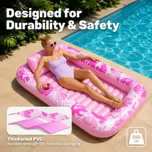 Inflatable Tanning Pool Lounger Float, 70" x 46" Pool Floats Adult with Pillow, 4 in 1 Suntan Tub Raft Floatie,Sunbathing Bed Lounge for Water Blow Up Ball Pit Party Gifts,Compact and highly portable, at the beach, pools, or on weekend getaways