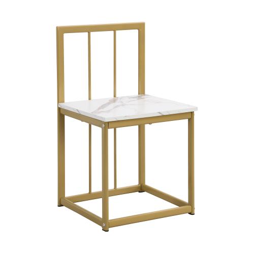 Modern 7-Piece Dining Table Set with Faux Marble Table and Triangular Chair Design, Compact 55Inch Kitchen Table Set for Small Places (Golden+White）