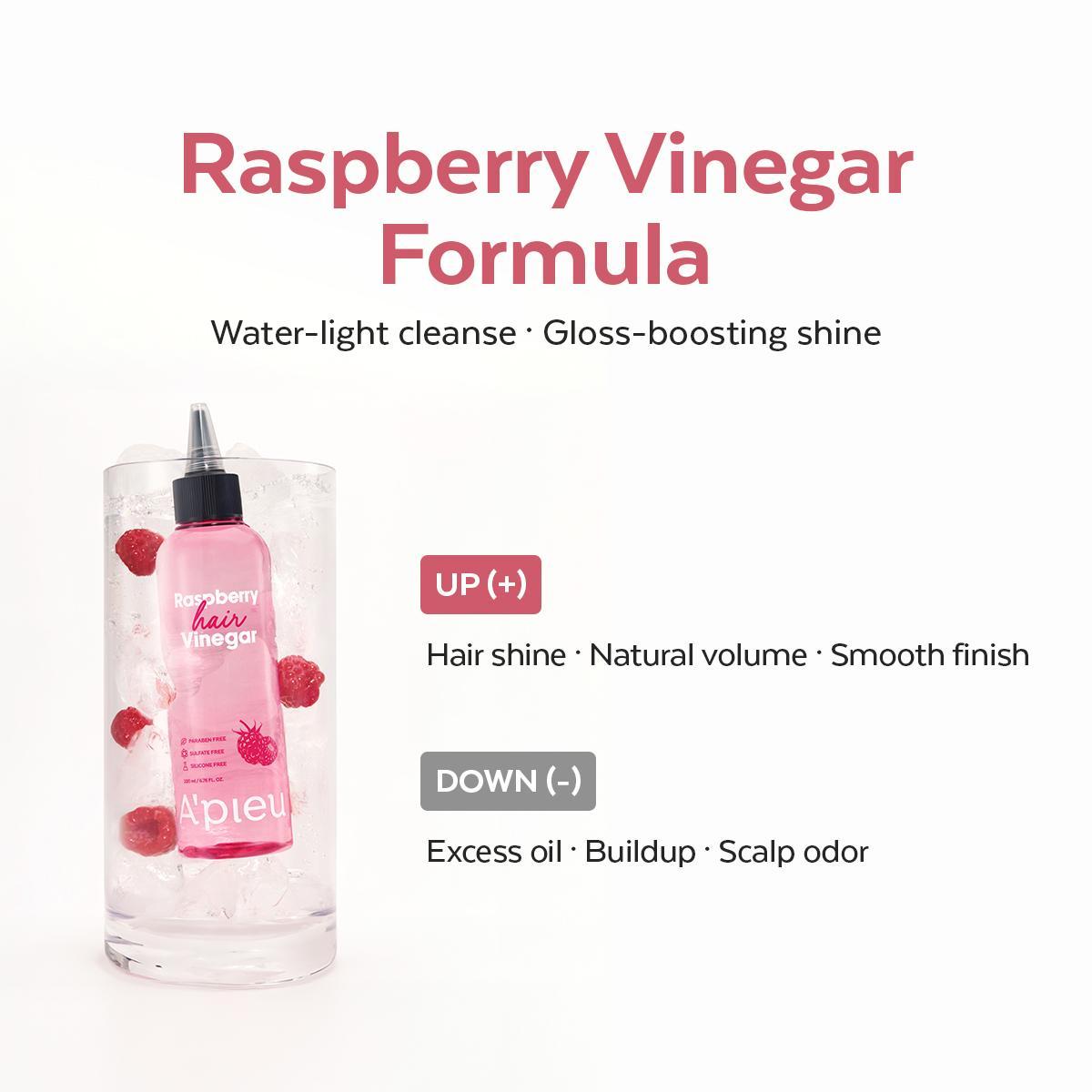 [MISSHA Official] A’pieu Raspberry Hair Vinegar Scalp Detox Rinse – Removes Buildup & Boosts Shine (1 Month supply, 2 Pack)